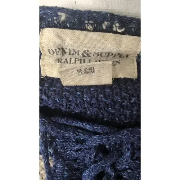 Denim & Supply Ralph Lauren Baja Sweater Small Striped Lace Up Boho - Picture 9 of 10